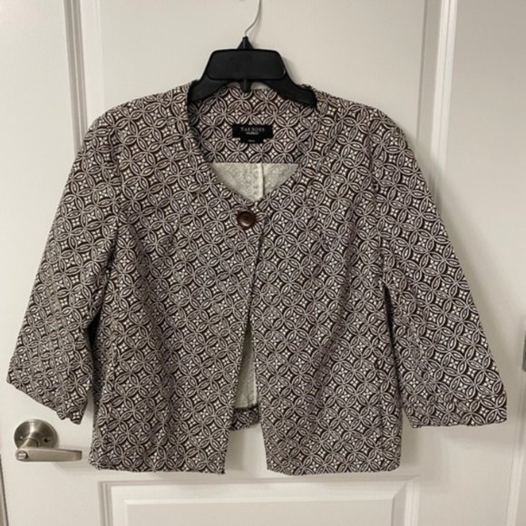 Talbots Womens Brown White Geometric Stretch One Button Blazer Jacket. Large. - Picture 1 of 10